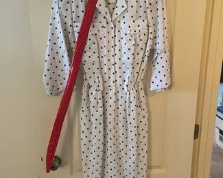 Vintge polka dot dress w/red patent belt