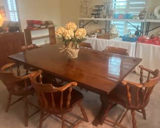 Pennsylvania House , dining table with six chairs and protective table pads, measures 66" x 42"
