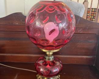 Fenton Cranberry Thumbprint Lamp