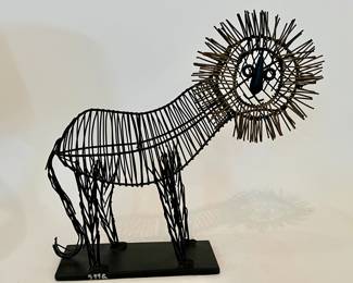 Mid-Century iron lion, wire sculpture.
