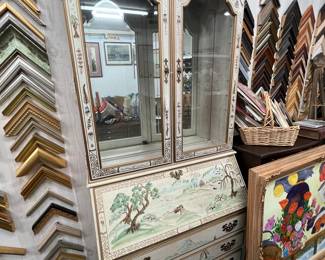 Asian Chinoserie cabinet, frames, framing supplies