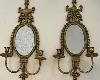 Mirrored brass sconces, Italy.