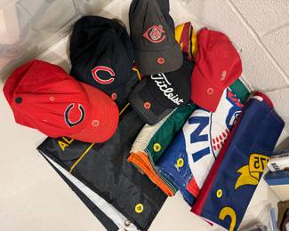Sports hats and flags