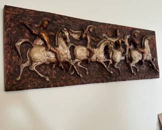 J. Segura wall sculpture, horses with gladiators! Very special piece