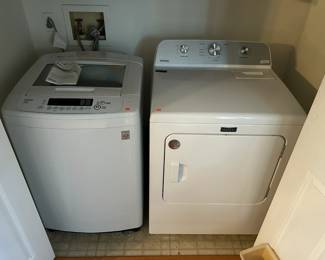 LG top-loading washing machine and Maytag dryer