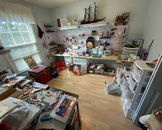 Room full of sewing and crafting tools