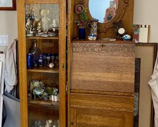 Quarter sawn oak secretary curio cabinet 