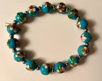 Vintage Cloisonne Flower Stretch Bracelet