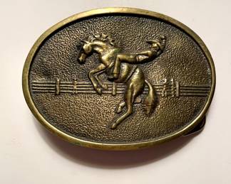 Vintage Old Solid Brass BTS Bronco Buster Saddle Belt Buckle