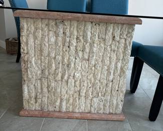 Faux rock pedestal with marble top and bottom