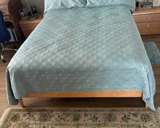 Queen, bed frame with mattress, and storage in the headboard $175 mattress is stained so free with frame!
