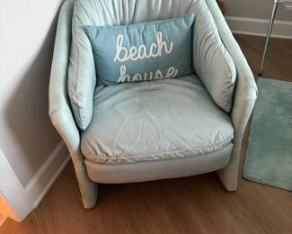 2 leather armchairs seafoam green 
 37 inches tall 32 x 27. 
The seat is 21 x 22.5 
$75 each.