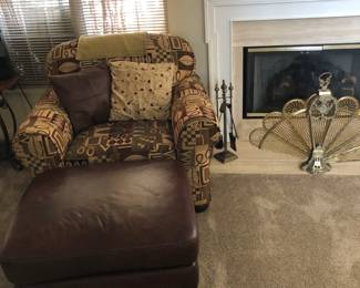 Side Chair with Leather Ottoman