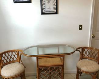 Rattan Chairs and Glass Top Table