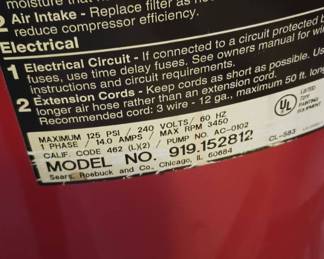 Craftsman 60 Gal Compressor 919.152812