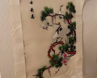 Handmade Japanese Cranes Embroidered Tapestry
