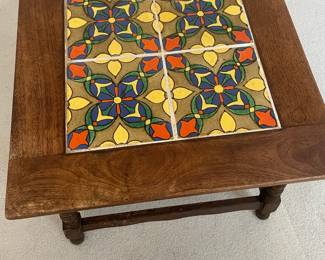 Oak Spanish Tile Top Side Table