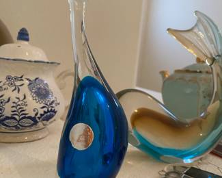 Blue/Clear Murano Glass Duck