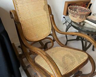 Mid Century Modern Oak Cane & Bentwood Rocking Chair 