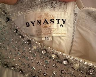 Dynasty White/Silver Beading Long Sleeve Dress - Size 14