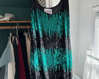 Charades Green and Black Sequin 1920's Flapper Dress/Costume