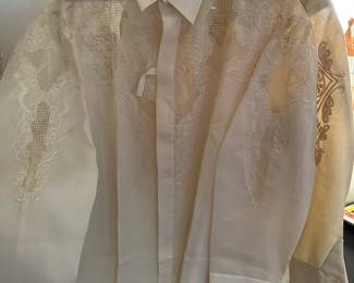 White Sheer Guayabera Long Sleeve/Button Up Shirt