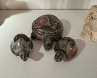 Three Mexican Pottery Turtle Figurines