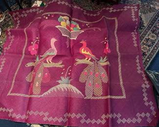 Multicolor Fine Weave Matting Tapestry with Peacock Pattern