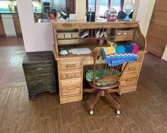 Roll Top Desk and wooden office chair
