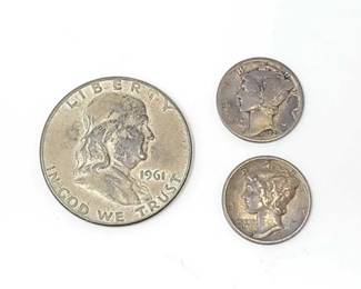 #1406 • 1961 Franklin Half Dollar, (2) 1929-1937 Mercury Dimes
