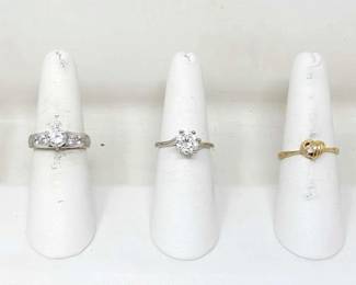 #708 • (3) 14k Gold Rhinestone Center Rings, 10g
