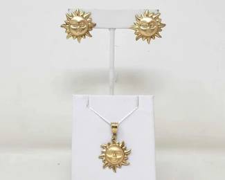 #756 • 14k Gold Sun Earrings & Pendant, 10g
