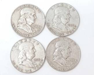 #1410 • (4) 1958-1963 Franklin Half Dollars, 50g
