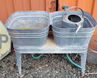 #2952 • Metal Wash Bins on Stand & Watering Can
