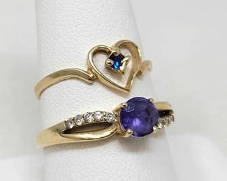 #788 • (2) 14k Gold Diamond, Aqua & Semi-Precious Rings, 5g
