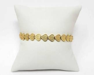 #762 • 14k Gold Heart Sweet 15 Bracelet, 8g
