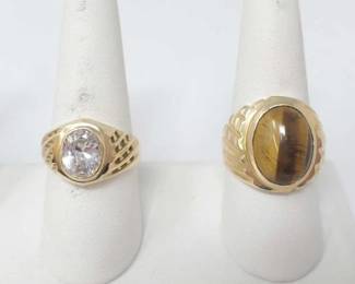 #716 • 2 14k Gold Rings with Rhinestones and Semi-Precious Stones, 18g
