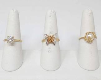 #730 • 3 14k Gold Rings with Rhinestones, 9g
