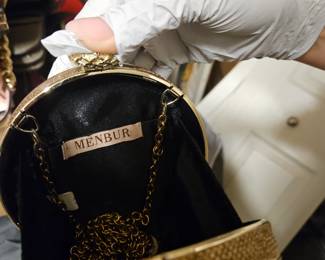 Inside of the gold and Swarovski evening clutch