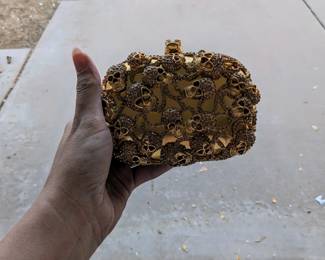 Swarovski crystal gold skull evening clutch 