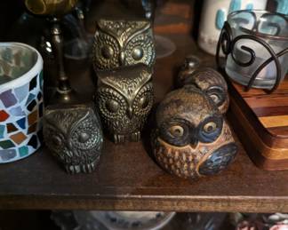 Brass Owls & Japanese Clay Owls