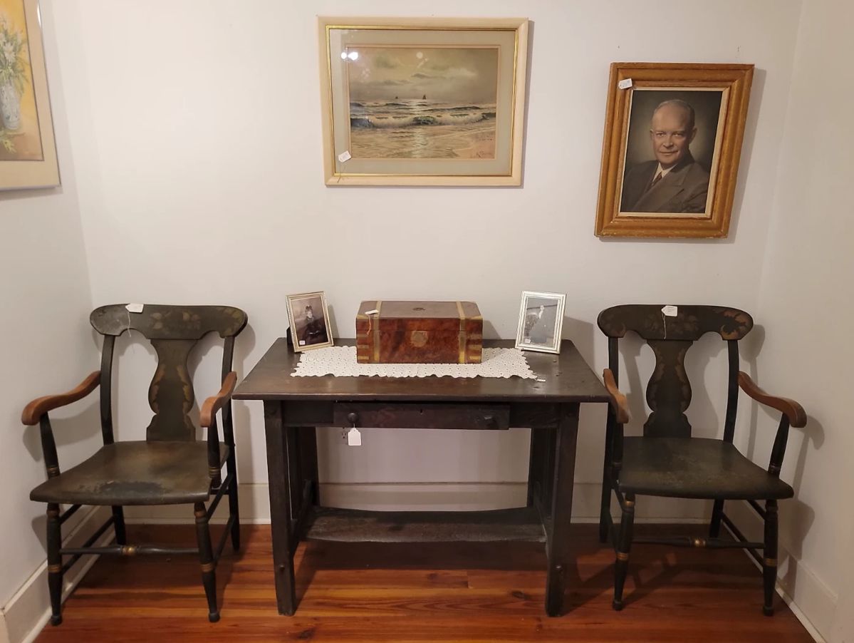 antique Desk, Pair of Antique Chairs,  Wooden Antique Travel Desk