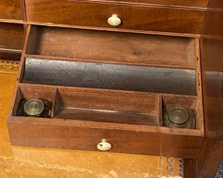 Hidden Inkwells and Pen Tray in Bottom Drawer
