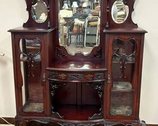 Fantastic Carved Mahogany Etagere w/ Beveled Mirrors