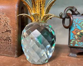 Swarovski Crystal Pineapple w/ brass leaves