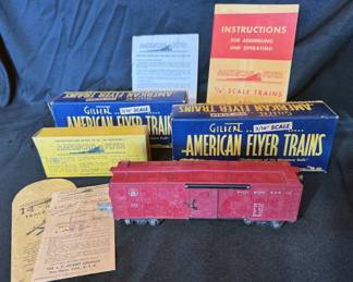 Antique Gilbert American Flyer trains, tracks, original boxes, instruction manual
Vintage Tyco trains, in boxes
Lionel trains
