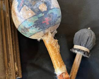 Antique rattle and drum mallet
