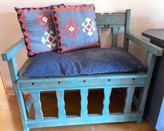 Mexican bench, embroidered pillows