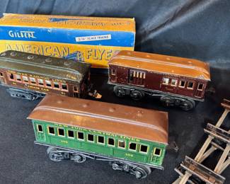 Antique Gilbert American Flyer trains, tracks, original boxes, instruction manual
Vintage Tyco trains, in boxes
Lionel trains
