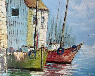 $250~ FRAMED ARTIST SIGNED HARBOR PRINT 